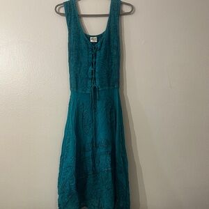 Teal advance apparels Embroidered Boho Corset L/XL Dress